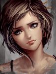  1girl 2014 blue_eyes brown_hair bust dated earrings face jewelry lips lucha_cha original short_hair signature solo 