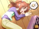  casual lying messy_hair minami-ke on_floor on_side sleeping solo speech_bubble tam2 two_side_up uchida_yuka wooden_floor 