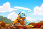  black_eyes blue_sky clouds crossover dragon_ball krillin kuririn nature parody pokemon rock sky source_request squirtle tagme tail turtle 