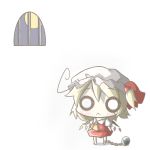 :&lt; ahoge aoblue ball_and_chain ball_and_chain_restraint blonde_hair chain chibi cuffs flandre_scarlet moon o_o side_ponytail solo tears the_embodiment_of_scarlet_devil touhou wings 
