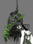  bandage black_hair cage el-f grey_eyes highres original plant simple_background solo 