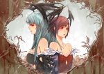  back-to-back bare_shoulders blue_hair breasts flat_chest head_wings ian_olympia large_breasts lilith_aensland long_hair morrigan_aensland multiple_girls profile red_eyes red_hair redhead short_hair vampire_(game) 