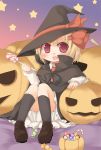  blonde_hair candy fang hair_ribbon halloween hat jack-o'-lantern lollipop nami_(cassette) pumpkin red_eyes ribbon rumia short_hair solo the_embodiment_of_scarlet_devil touhou witch witch_hat youkai 