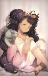  bad_feet barefoot black_hair dark_skin feet fraxure iris_(pokemon) kibago long_hair mifuji pokemon pokemon_(game) pokemon_black_and_white pokemon_bw realistic sitting two_side_up very_long_hair 