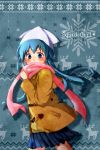  bad_id blue_eyes blue_hair coat hat ikamusume jooji_bai_busshu long_hair scarf shinryaku!_ikamusume skirt solo sweater tentacle_hair 