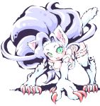  1girl all_fours animal_ears big_hair blue_hair cat_ears cat_tail claws felicia green_eyes jugoya paws pose slit_pupils tail vampire_(game) 