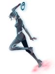  black_hair bodysuit breasts chakram dark_hair disc_(tron) dutch_angle high_heels identity_disk iso marow neon_lights neon_trim olivia_wilde quorra science_fiction shoes short_hair simple_background skirt solo tron tron:_legacy tron_legacy weapon 