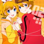  :q backwards_hat bad_id baseball_cap blonde_hair blue_eyes brother_and_sister casual couple earrings hair_bow hair_ornament hair_ribbon hairclip hand_holding hat heart holding_hands hoodie jewelry juvenile_(vocaloid) kagamine_len kagamine_rin komine red_string ribbon short_hair siblings sneakers string tongue twins vocaloid yellow 