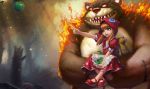  annie apple bear crossover fire food forest fruit league_of_legends little_red_riding_hood nature official_art tibbers 