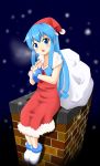  bad_id blue_eyes blue_hair chimney ikamusume long_hair sack santa_costume shinryaku!_ikamusume snow solo tasuku_(dokurochan_glasses) tentacle_hair 