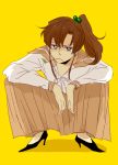  :&lt; angry bishoujo_senshi_sailor_moon brown_hair frown kino_makoto ponytail sailor_jupiter school_uniform skirt squat squatting straw 