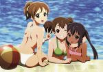  :d ball beachball bikini black_hair breasts brown_eyes brown_hair casual_one-piece_swimsuit cleavage crossed_arms dark_skin grin hair_ribbon halterneck highres hirasawa_ui hug k-on! looking_back multiple_girls nakano_azusa official_art one-piece_swimsuit open_mouth pink_eyes ponytail pool poolside reference_work ribbon short_twintails smile suzuki_jun swimsuit tan tiles tsuji_masatoshi twintails v water wet wink 