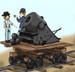  copyright_request cup eating ernest hat military military_uniform mortar_(weapon) railroad_tracks railway_gun suspenders uniform war 