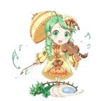  :d bow bow_(instrument) chibi drill_hair frills green_eyes green_hair hair_ornament instrument kanaria long_hair mtyy musical_note open_mouth rozen_maiden simple_background smile solo standing transparent_background violin 