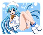  bad_id blue_eyes blue_hair cannibalism dress eating hat ikamusume imai_kazunari long_hair shinryaku!_ikamusume solo squid tentacle_hair 