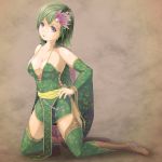  1girl breasts cape cleavage detached_sleeves final_fantasy final_fantasy_iv green_hair green_legwear hair_ornament masatome rydia solo thighhighs 