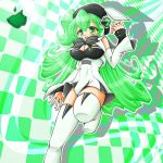  bowtie breasts cleavage detached_sleeves green_eyes green_hair hat large_breasts long_hair macloid macne_nana nail_polish saionji_lettuce solo thigh-highs thigh_boots thighhighs very_long_hair zettai_ryouiki 