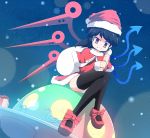  adult aho asymmetrical_wings black_hair black_legwear black_thighhighs christmas crossed_legs gift gojou_masaru gon_freecss grin hat highres houjuu_nue hunter_x_hunter inazuma_eleven inazuma_eleven_(series) legs_crossed nazrin panties red_eyes sack santa_costume santa_hat short_hair sitting smile snake solo thigh-highs thighhighs touhou ufo underwear when_you_see_it white_panties wings zettai_ryouiki 