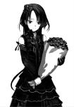  copyright_request detached_sleeves dress face flower hair_flower hair_ornament masatou monochrome shirabi_(life-is-free) single_glove smile solo 