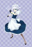  666nao green_eyes izayoi_sakuya knife knives maid maid_headdress nao_yuki pantyhose short_hair silver_hair solo touhou 