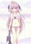  black_ribbon blush bra hair_ribbon kasugano_sora kyuri lingerie long_hair navel panties ribbon solo stuffed_animal stuffed_toy underwear white_bra white_hair white_panties yosuga_no_sora 