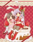  animal_ears bunny_ears cake food inaba_tewi multiple_girls reisen_udongein_inaba snowling thighhighs touhou 