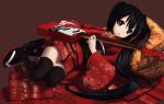  black_hair brown_eyes guitar instrument japanese_clothes k-on! kimono long_hair nakano_azusa pillow sandals sodayasan twintails 