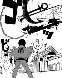  clenched_hand comic crossover fist mcdonald&#039;s mcdonald's monochrome nazrin ronald_mcdonald touhou translated translation_request yaza 