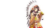  black_hair brown_hair dress face_paint facial_markings feather feathers female fringe green_eyes headdress long_hair nardack native_american native_american_clothes original pipe simple_background solo squaw standing wallpaper white white_background 