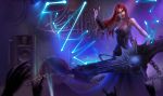  chain chains cleavage harp instrument league_of_legends official_art red_hair redhead sona sona_buvelle 
