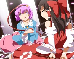  2girls hakurei_reimu komeiji_satori multiple_girls no_nose skirt tears touhou umakatsuhai 