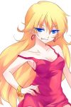 bare_shoulders blue_eyes bracelet breasts cleavage earrings jewelry long_hair naughty_face no_bra panty_&amp;_stocking_with_garterbelt panty_(character) panty_(psg) red_skirt skirt solo vinashyra 