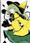  green_hair hat heart komeiji_koishi komeiji_satori long_hair ribbon sabiirodoramu skirt solo symbol-shaped_pupils third_eye tongue touhou 