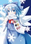  blonde_hair blue_eyes blue_hair bow cape cirno green_hair hair_bow hat hat_ribbon infrontie mystia_lorelei outstretched_arms pink_hair ribbon rumia scarf short_hair snowflakes spread_arms team_9 touhou wings wriggle_nightbug youkai 