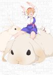  alice_margatroid animal bad_id blonde_hair bunny closed_eyes eyes_closed footwear giant_animal hairband happy legs open_mouth oversized_animal pose rabbit reisen_udongein_inaba reisen_udongein_inaba_(bunny) riding riku_yama smile socks touhou translation_request wall_of_text white_legwear white_socks 