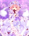  bad_id covering covering_face covering_mouth ghost hat hitodama mari_audio pink_eyes pink_hair saigyouji_yuyuko short_hair smile solo touhou 
