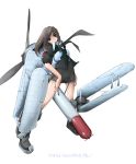  biplane brown_hair fairey_swordfish long_hair mecha_musume military nano necktie original propeller simple_background solo torpedo world_war_ii wwii 