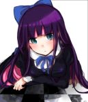  :&lt; aoi_chiruko blue_eyes blush bow checkered checkered_floor crossed_arms hair_bow jpeg_artifacts long_hair multicolored_hair on_stomach panty_&amp;_stocking_with_garterbelt solo stocking_(character) stocking_(psg) two-tone_hair very_long_hair 
