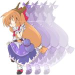  blonde_hair bow chain chains glowing glowing_eyes gourd hair_bow horns ibuki_suika long_hair orange_hair parody reku ribbon shun_goku_satsu simple_background skirt solo street_fighter touhou 