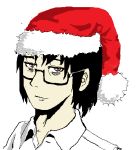  black_hair brown christmas eye glasses male santa&#039;s_hat 