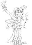  ahoge antlers boots bow braid breasts carrying coat hair_bow hat high_heels hong_meiling izayoi_sakuya lineart long_hair midriff mittens monochrome multiple_girls scarf shoes short_shorts shorts sideboob sweatdrop tima touhou 