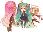  christmas_tree hatsune_miku headphones kagamine_rin megurine_luka multiple_girls niwako snowman star stockings tears thighhighs vocaloid 