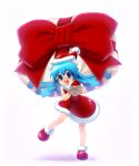  blue_eyes blue_hair bow christmas dress gloves hat ikamusume kouya_(toys_robot) long_hair ribbon sack santa_costume santa_hat shinryaku!_ikamusume solo tentacle_hair 