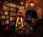  book bookshelf copyright_request himao phonograph reading solo twintails white_hair 
