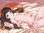  :o bed black_hair blue_eyes blush bow child loli long_hair looking_at_viewer lying on_back original pajamas pillow pyjamas shouji_ayumu solo suzune_(shouji_ayumu) 