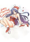  blue_eyes christmas engrish gloves hat high_heels hiiragi_miki long_hair lucky_star panties pantyshot purple_hair ranguage santa_costume santa_hat shing_(sorairo_factory) shing_xiang_bei shoes sneakers typo underwear 