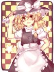  1girl arm_behind_back bad_id blonde_hair hand_on_hat hat kirisame_marisa open_mouth smile solo star touhou uranaishi_(miraura) witch witch_hat yellow_eyes 