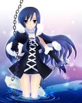  blue_eyes blue_hair capelet chain chains dress elbow_gloves gloves idolmaster kisaragi_chihaya kusakabe_rei long_hair smile solo 