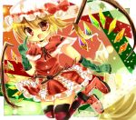  blonde_hair flandre_scarlet gloves hat kusumare_azusa ponytail red_eyes rito_(azusa) short_hair side_ponytail solo striped striped_legwear striped_thighhighs the_embodiment_of_scarlet_devil thigh-highs thighhighs touhou wings 