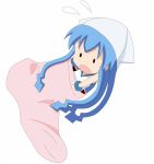  blue blue_hair chibi footwear hair hat hikobae007 ikamusume long_hair mini-ikamusume minigirl pink_legwear pink_socks shinryaku!_ikamusume socks solo sweatdrop tentacle_hair 